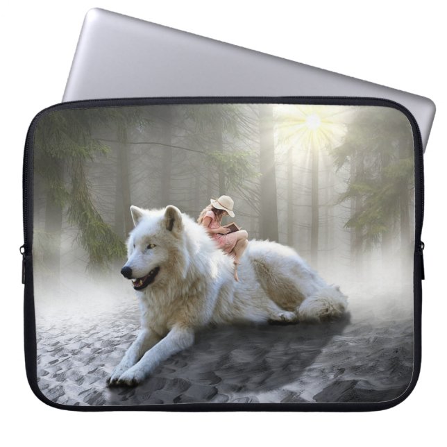 Vit Varg och barn Laptop Fodral (Framsidan)