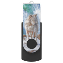 Vit Varg och Waterfall Wildlife Art