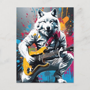 Vit varg som spelar gitarr, graffiti vykort