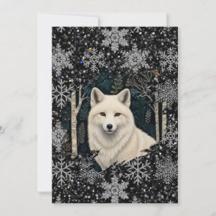 Vit varg vintage boho skog julkort