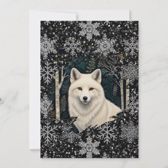 Vit varg vintage boho skog  julkort (Framsida)