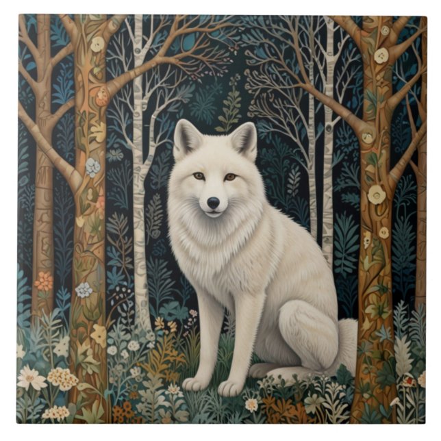 Vit varg vintage boho skog  kakelplatta (Framsidan)