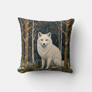 Vit varg vintage boho skog kudde