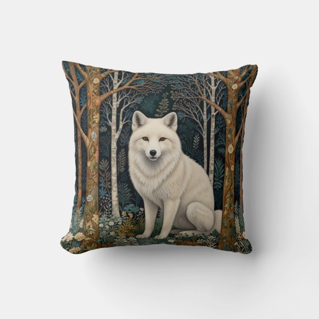 Vit varg vintage boho skog  kudde (Framsida)