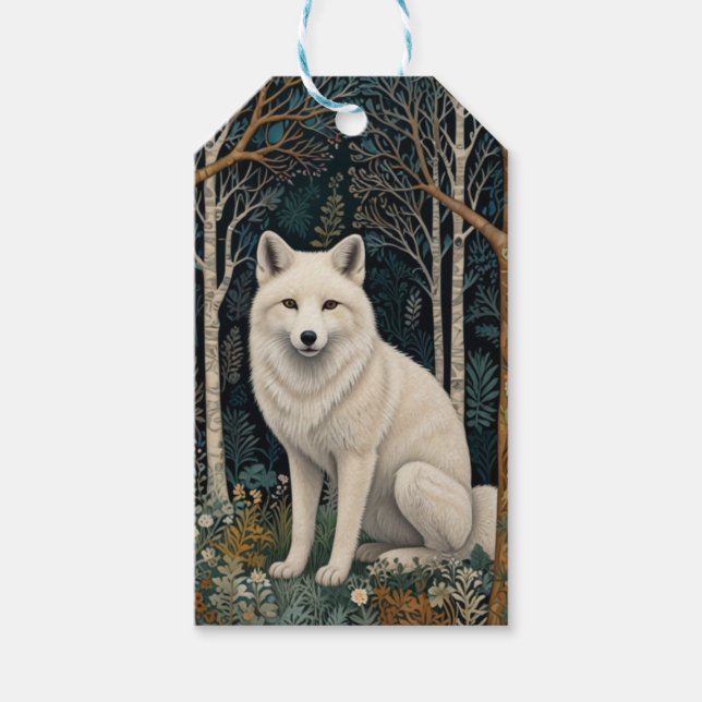 Vit varg vintage boho skog  presentetikett (Framsidan)