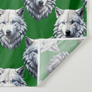 Vit varghuvud mönsterdesign grön  tyg