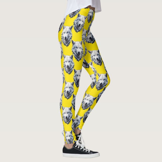 Vit varghuvud mönsterdesign gul leggings (Skapare uppladdad)