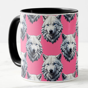 Vit varghuvud mönsterdesign rosa mugg