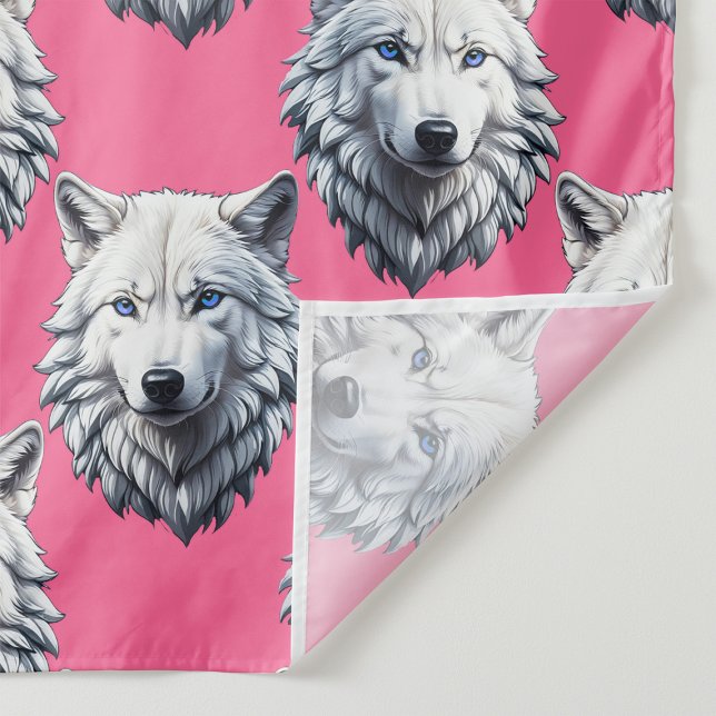 Vit varghuvud mönsterdesign rosa  tyg (Skapare uppladdad)