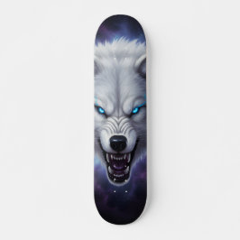 Vit varghuvud skateboard med ilsket uttryck