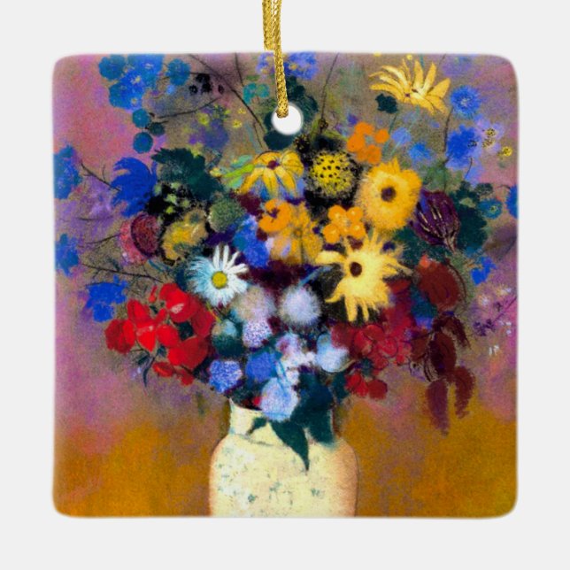 Vit vas med blommor Odilon Redon Julgransprydnad Keramik (Framsida)