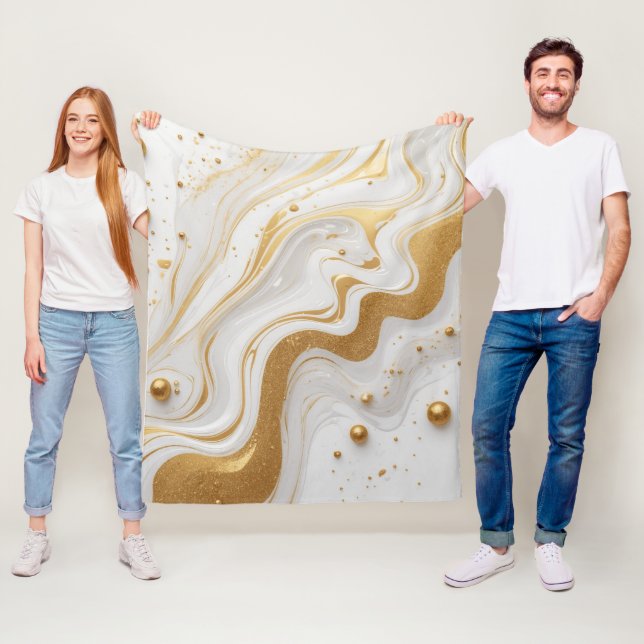 Vit vätska och med droppar och guldglitter fleecefilt (På plats)