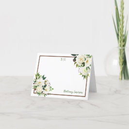 Vit vattenfärg, Blommigt hörn Namn Monogram Tack Kort