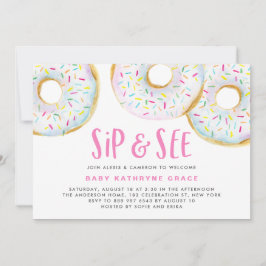 Vit vattenfärg Donuts Sprinkles Sip och Se Inbjudningar