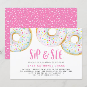 Vit vattenfärg Donuts Sprinkles Sip och Se Inbjudningar