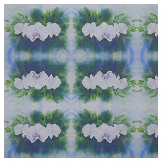 Vit vattenfärgad orkidémålning, botanisk grönt tyg (Provkarta)