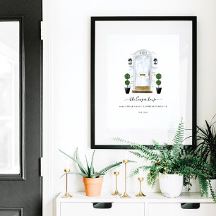 Vit vattenfärgsdörr för hemmet, sötad hemfamilj poster