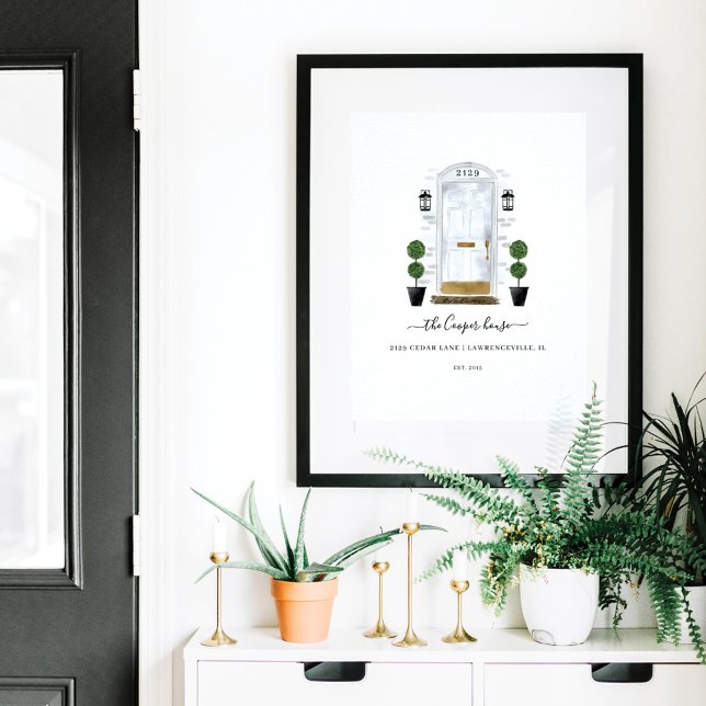 Vit vattenfärgsdörr för hemmet, sötad hemfamilj poster (Skapare uppladdad)