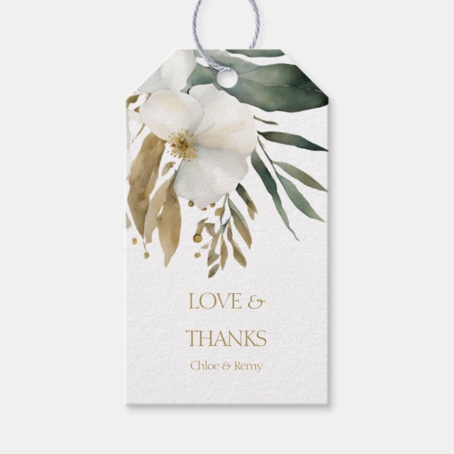 Vit | Vattenfärgsfärgad Blommigt Tack Bröllop Presentetikett (Framsidan)
