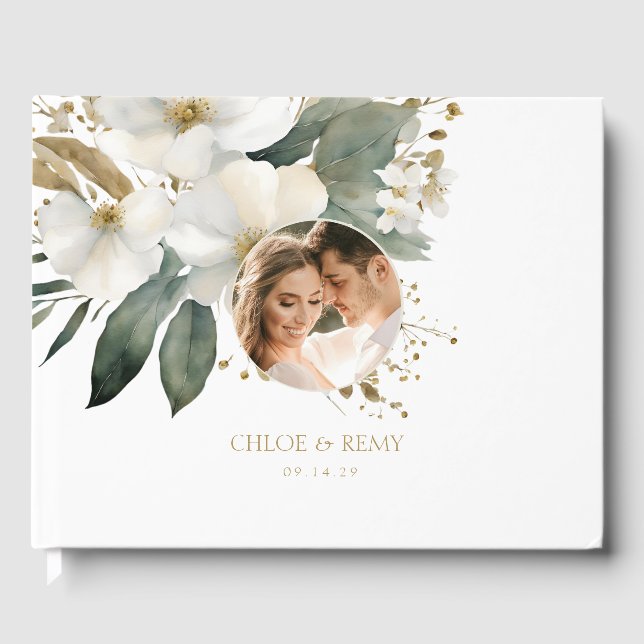 Vit | Vattenfärgsfotofoto Bröllop Gästböcker (Framsida)