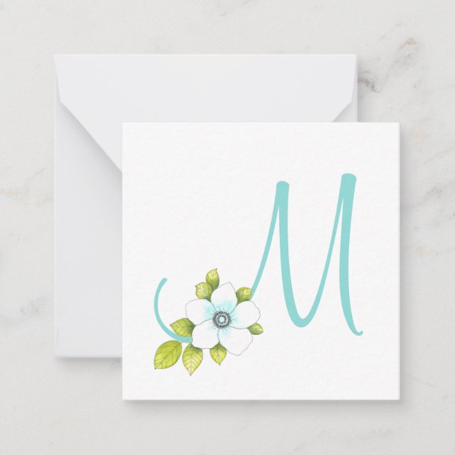 Vit vattenfärgspenna och vattenfärgsblomma anteckningskort (Framsida)