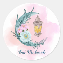 Vit vattenfärgssymbol Eid Mubarak Vita fästdon Runt Klistermärke