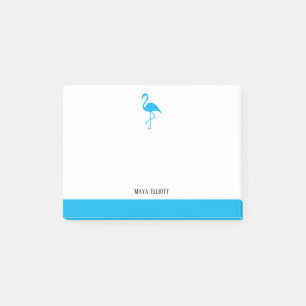 Vit vid Himlar Blue Flamingo och Gräns med Namn Post-it Block
