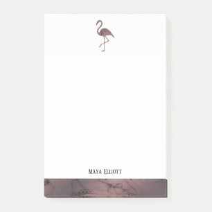 Vit vid Ro Guld Marble, Flamingo & Gräns, Namn Post-it Block