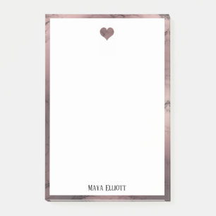 Vit vid Ro Guld Marble, Heart & Gräns, Namn Post-it Block