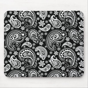 Vit vid svart Retro Ornate Paisley Mönster Design Musmatta