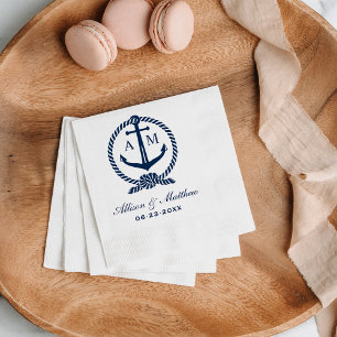 Vit vigsel med marinankare-monogram pappersservett