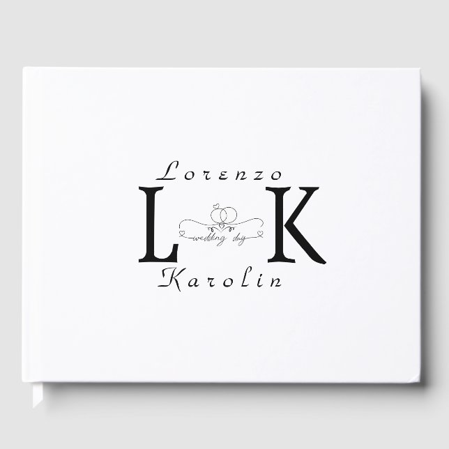 Vit Vigsel Monogram Enkel Elegant Minimalistisk Gästböcker (Framsida)
