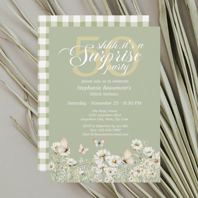 Vit vildblomma Surprise 50:e födelsedagen Inbjudningar (Skapare uppladdad)