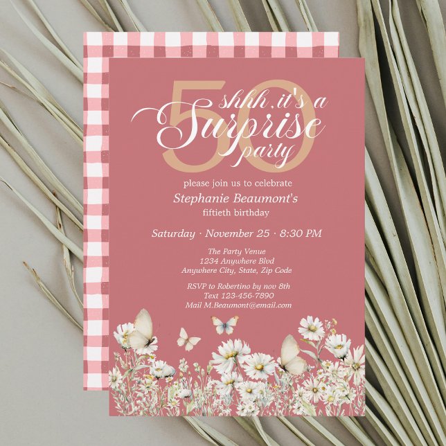 Vit vildblomma Surprise 50:e födelsedagen Inbjudningar (Skapare uppladdad)