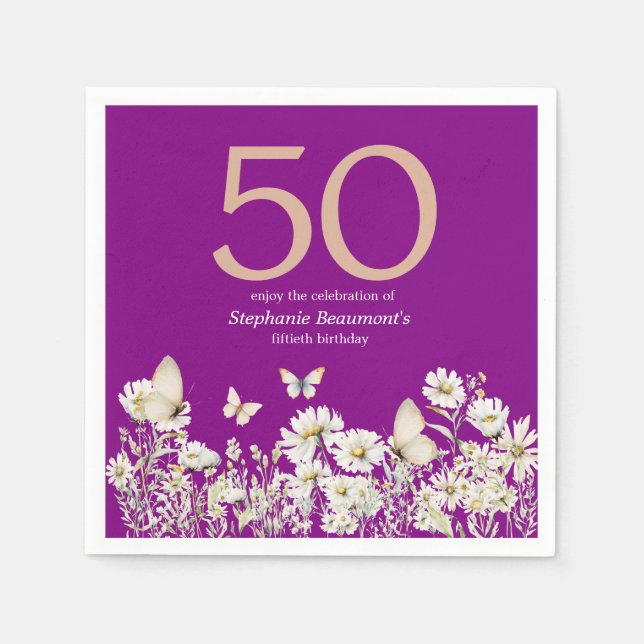 Vit vildblomma Surprise 50:e födelsedagen Pappersservett (Framsidan)
