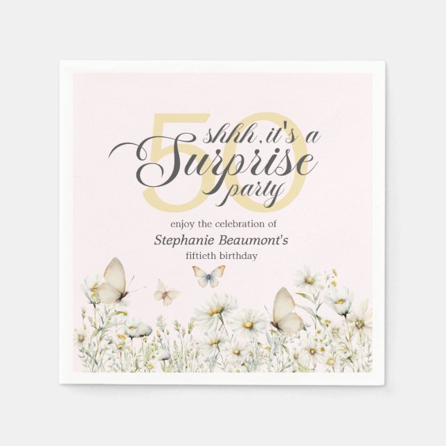 Vit vildblomma Surprise 50:e födelsedagen Pappersservett (Framsidan)