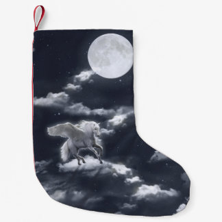 Vit vinghäst: månbelyst himlar. liten julstrumpa