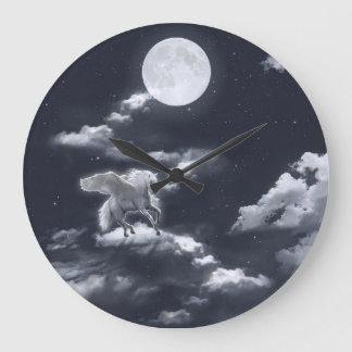 Vit vinghäst: månbelyst himlar. stor klocka