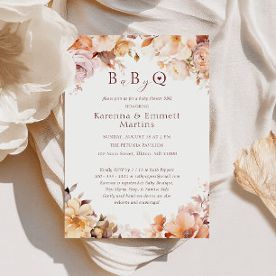Vit Vintage Blommigt Fall Baby-Q BBQ Baby Shower Inbjudningar