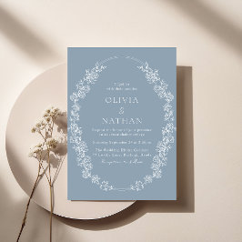 Vit Vintage Dusty Blue Bröllop Inbjudningar
