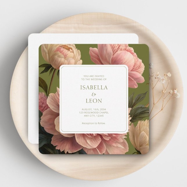 Vit | Vintage Olive & Ro bröllopsinbjudan Inbjudningar (Skapare uppladdad)