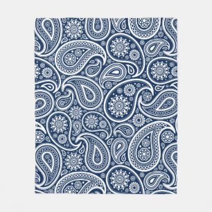 Vit Vintage Paisley Mönster på Royal Blue Fleecefilt