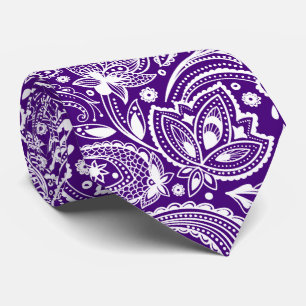Vit vintage paisley på lilans bakgrund slips