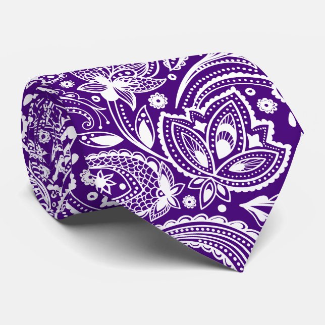 Vit vintage paisley på lilans bakgrund slips (Rullad)