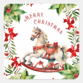 Vit Vintage Rocking Horse Fyrkantigt Klistermärke