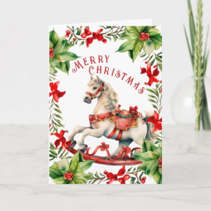 Vit Vintage Rocking Horse Julkort Kort