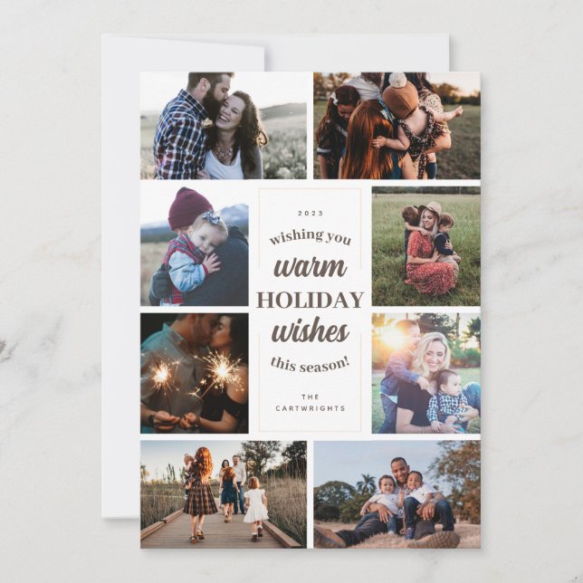 Vit Vintage Stil Åtta fotovarmen Önskemål Julkort (Framsida)