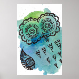 Vit Vintage Uggla Doodle Poster. Poster