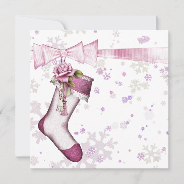 Vit vinter Rosa snöflingor Baby Shower Inbjudningar (Framsida)