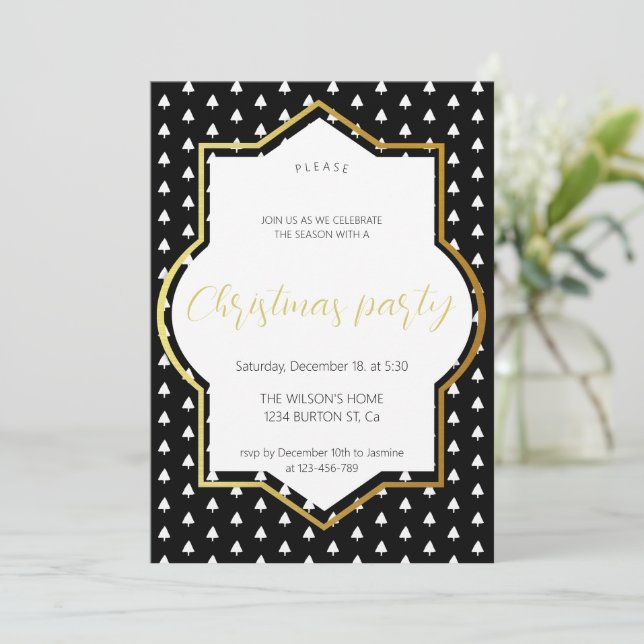 Vit vinter vid Svarta och Guld vid jul Party Meddelande (Stående Fram)